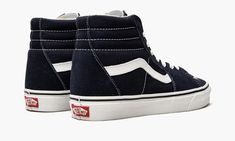 The Vans Sk8-Hi “Persian Night” combines style with comfort in this high-top silhouette designed by the So-Cal lifestyle brand.  Launched in 1978, the skateboarding shoe was the first of its kind to offer a padded collar, high-top silhouette, and lace up construction that gives maximum support for skateboarders.  The upper is equipped with a durable mix of canvas and suede materials, colored in "Parisian Night," a very dark shade of blue.  The laces, side stripe, panel stitching, and midsole det Parisian Night, Sk8 Hi Vans, Vans Sk8 Hi, Stadium Goods, Vans Shop, Vans High Top Sneaker, Sk8 Hi, Dark Shades, Suede Material