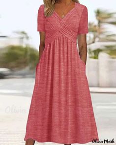 Color: red, Size: M(8) Casual Wedding Guest Dress, Casual Wedding Guest, No Waist, Cotton Long Dress, Special Dresses, Midi Short Sleeve Dress, Long Summer Dresses, Casual Wedding, Maxi Dress With Sleeves