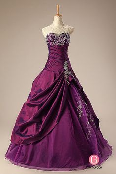 Purple ballgown formal party dress with embroidery Plum Quinceanera Dresses, Dark Purple Ball Gown, Purple Ballgown, Wedding Dress With Ruffles, Purple Ball Gown, Purple Wedding Dress, Galaxy Fashion, Ruffle Wedding Dress, Long Sleeve Wedding Dress Lace