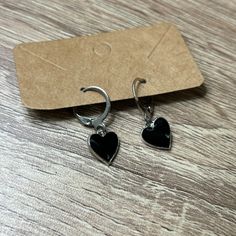 Brand New, Never Worn! Black Hearts Silver Alloy Metal Black Sterling Silver Heart Earrings, Black Metal Earrings With Heart Charm, Black Nickel-free Jewelry For Valentine's Day, Nickel-free Black Jewelry For Valentine's Day, Black Heart Charm Earrings As Gift, Black Earrings With Heart Charm For Gift, Black Dangle Jewelry With Heart Charm, Black Heart Dangle Earrings For Gift, Trendy Black Sterling Silver Earrings