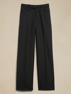 From boardroom to cocktail bar, this wide-leg trouser will have you feeling confident with an exquisitely tailored fit and a not-too-wide leg.  Crafted from a timeless all-season wool fabric from Italian mill Marzotto.  WIDE-LEG FIT: High waisted.  Straight from waist to hip with a pleated front and wide leg.  Extra long - so you can wear them with heels.  Zip fly with hook-and-bar closure.  Belt loops.  Front and back pockets.  Unlined.  Wide-Leg Fit: High-rise (11").  Straight through the hip Black Plain Dress, Professional Wear, Business Pants, Outfit Formulas, Petite Shorts, High Rise Pants, Cocktail Bar, Wool Pants, Black Dress Pants