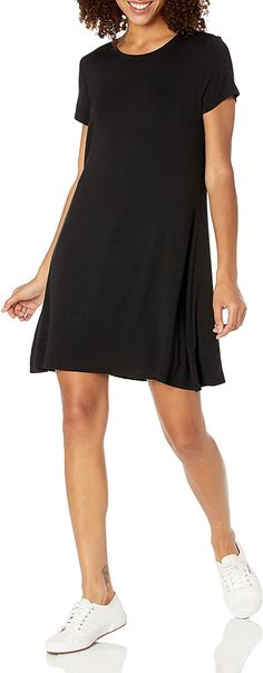 Amazon.com: Amazon Essentials Women's Short-Sleeve Scoop Neck Swing Dress : Clothing, Shoes & Jewelry Dress Outfits For Winter, Must Have From Amazon, Trending Spring Outfits, Rue Euphoria Outfits, Dresses In Winter, Fashion 2023 Spring, Outfits Nashville, 2023 Spring Fashion