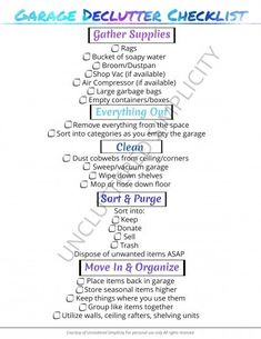 a checklist with the words garbage and other things to do in order for cleaning