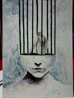 a drawing of a boy with a bird in a cage on his head and the word jail written below him