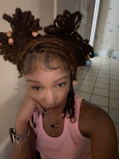 Short Hair Styles Locs, Pigtail Hairstyles Locs, Loc Outfit Ideas, Cute Easy Loc Styles, Loc Styles For Homecoming, Loc Styles For Hoco, Cool Loc Hairstyles, Starter Loc Parts, Wedding Guest Locs Hairstyles