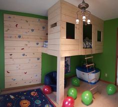 Treehouse bed Loft Fort Ideas, Kids Treehouse Bed, Basement Treehouse, Indoor Treehouse Playroom, Bedroom Treehouse, Sensory Kids Room, Tree House Bunk Bed, Indoor Treehouse, Treehouse Loft Bed