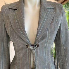 Three Piece Grey Pinstripe Suit From Ukrainian Fashion House Nilo The Suite Comes With A Blazer, A Pair Of Pants And A Skirt Cotton, Washable Perfect Condition Light Weight Fabric Size 36 Translates Into Size 2 Usa Fitted Blazer With Vertical Stripes For Spring, Fitted Spring Blazer With Vertical Stripes, Spring Fitted Blazer With Vertical Stripes, Fitted Vertical Stripes Spring Blazer, Grey Pinstripe Suit, Ukrainian Fashion, Pinstripe Suit, Future Design, Fashion House