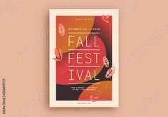 the fall festival poster is displayed on a pink background with an orange and black design