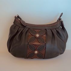 Like New, Excellent Condition, Hobo With Zippered Top, Comes With Dust Bag Brighton Purses, Leather Leaf, Brighton Bags, Leather Floral, Floral Applique, Black Accents, Beautiful Bags, Leather Top, Vintage Leather