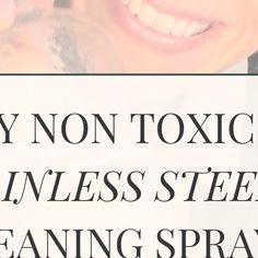 a close up of a person holding a cell phone to their ear with the text why non - toxic business steep cleaning spray