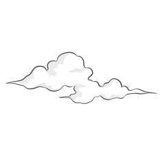 a black and white drawing of clouds in the sky with one cloud above it on a white background