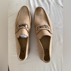 Never Worn: Men’s Tan Suede Loafers With Horse Bit Buckle. Size 12 Beige Moccasins For Business, Mens Suede Loafers, Brown Suede Loafers, Horse Bits, Suede Loafers, Tan Suede, Brown Suede, Slip Ons, Tan Brown