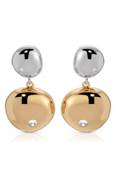 Cubic zirconia enhance the shine of polished drop earrings inspired by smooth pebbles. 1 1/4" drop; 5/8" width Post back 18k-gold plate or rhodium plate/cubic zirconia Imported Polished Pebble, Earrings In Gold, Rhodium Plated, Silver Gold, Cubic Zirconia, 18k Gold, Gold Plate, Nordstrom, Drop Earrings