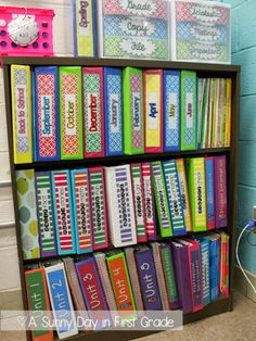 a book shelf filled with lots of colorful books