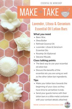 an advertisement for the essential oil lotion bar, with instructions on how to use it