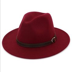 Material: 65% Cotton; 35% Polyester With Adjustable Strap Inside Hat Circumference: M: 56-58cm/22"-22.8" L: 59-60cm/23.2"-23.6" Brim Width: 7cm/2.75” Height: 11cm/4.3" Breathable, Lightweight And Comfortable For All-Day Wear. Classic Design With Fashionable Belt Buckle Accent. Perfect For Lounging At The Beach, Clubbing, Or Simply Casual Everyday Wear. Makes A Great Gift For That Fashionable Friend Of Yours Or Self! Classic Burgundy Hats For Fall, Winter Burgundy Short Brim Hat, Classic Red Hat For Fall, Red Short Brim Hat For Fall, Red Wide Brim Hat For Fall, Red Brimmed Felt Hat For Fall, Burgundy Winter Fedora With Short Brim, Red Winter Fedora With Short Brim, Red Flat Brim Hat For Fall