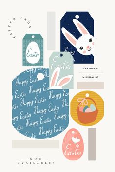 an easter card with the words happy easter written in different languages and images on it