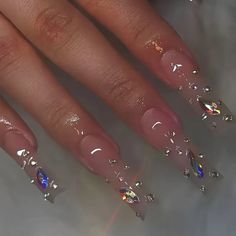 Color Tone: Pink Nail Shape: Square Shape Nail Length: Long Nail Pattern: Pure Color,Glitter Nail Finishes: Glossy Birthday Rhinestone Nails, Ongles Bling Bling, Girly Acrylic Nails, Nails 2021, Long Square Acrylic Nails, Nail Swag, Bling Acrylic Nails, Gem Nails, Body Glitter