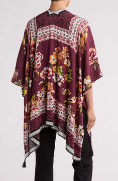 Love to layer this lightweight ruana that is covered in a garden bird design that is perfect for your next warm-weather adventure. 36" length (size O/S) Open front Short sleeves 100% rayon Hand wash, dry flat Imported Fall Floral Print Beach Outerwear, Floral Print Outerwear For Beach In Fall, Floral Print Outerwear For Fall Beach Outing, Summer Floral Print Outerwear One Size, Summer Floral Print One-size Outerwear, One Size Summer Floral Print Outerwear, Summer Floral Outerwear One Size, Bohemian Floral Print Vacation Outerwear, One Size Floral Print Outerwear For Summer