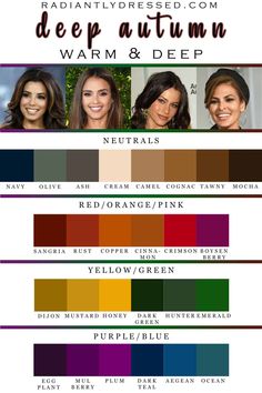 Autumn Colour Analysis, Color Palette Capsule Wardrobe, Autumn Color Season, Radiantly Dressed, Pink Sangria, Deep Autumn Color Palette, Ocean Plants, Berry Plants, Autumn Color Palette