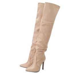 Women Fashion Pointy Toe Side Zipper Over Knee Boots Slim High Heels Party Shoes | eBay Beige Boots For Night Out, Beige Heels For Fall Night Out, Beige Heels For Night Out In Fall, Beige High Heel Evening Boots, Beige High Heel Boots For Evening, Cream Heeled Boots For Fall Party, Cream Boots For Party In Fall, Cream Boots For Fall Party, Chic Beige Boots For Night Out