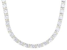 Vanna K™ for Bella Luce® white diamond simulant 58.40ctw round, Platineve® and Eterno™ 18k yellow gold over sterling silver tennis necklace. Measures approximately 18" L x 0.19" W and has a hidden box clasp closure. The diamond equivalent weight is 35.39ctw. Each Vanna K™ design has a signature label that features a lab created sapphire. Luxury White Round Diamond Necklace, White Round Diamond Necklace With Accents, White Round Cut Tennis Necklace For Wedding, White Round Diamond Cut Necklace, Formal White Round Cut Diamond Necklace, Dazzling White Round Diamond Necklace, White Diamond Necklace With Round Stone For Formal Occasions, Formal White Diamond Necklace With Round Stone, White Lab-grown Diamond Necklace With Round Stone