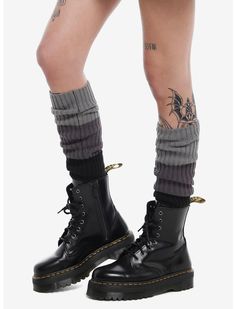 Black & Grey Stripe Ombre Slouchy Knee-High Socks | Hot Topic Scrunch Socks Outfit, Knee High Socks Outfit Aesthetic, Slouch Socks Outfit, Black And Grey Ombre, Mcu Shifting, Knee High Socks Outfit, Chunky Socks, High Socks Outfits, Black Grey Ombre