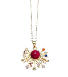 This exquisite necklace features a stunning red pendant with a colorful crystal outlay that sparkles in the light. 10" Long Extends to 14" 14k Golf-filled Chain Hypoallergenic, lead and nickel-free Red Pendant, Red Pendants, The Light, Sparkle, Golf, Crystals, Chain, Pendant, Red