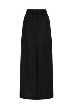 Tailored in responsibly sourced linen, the Amreli Maxi Skirt in Black features a high-rise waist, front patch pockets and a feminine A-line silhouette. The elasticated back panel and centre back split offers easy wear, so you'll reach for this piece time and time again. Pair it with poplin shirting or the Praiyah Bodice for a matching set. Black Linen Maxi Skirt, A Line Maxi Skirt, Black Long Skirt, Linen Maxi Skirt, Bias Cut Skirt, Black Maxi Skirt, Maxi Dress Sale, Black Features, Faithfull The Brand