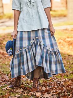 Smoky Day Plaid Skirt | Shop Beautiful Designs by April Cornell Spring Plaid Ruffled Skirt Bottoms, Cotton Peasant Tiered Skirt, Plaid Cotton Tiered Skirt Bottoms, Plaid Cotton Tiered Skirt, Plaid Cotton Skirt With Ruffles, Plaid Ruffled Cotton Skirt, Plus Size Nighties, Passage Of Time, Mori Kei