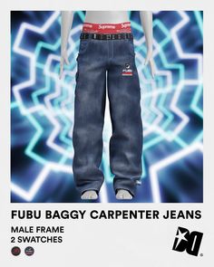 an image of a male mannequin wearing jeans with the words fubu baggy carpenter jeans