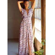 Anthropologie Maaji Ruffled Shoulder Floral Maxi Dress/ Cover Up With Self Tie 100% Ryon/ Made In Colombia Button Front Closure Elastic Waist Floral Print/ Mauve Please Let Me Know If You Need Measurements Chic Pink Flowy Maxi Dress, Pink Flowy Chic Maxi Dress, Pink Maxi Dress For Date Night, Chic Pink V-neck Maxi Dress, Chic Pink Maxi Dress For Date Night, Feminine Pink Maxi Dress For Date Night, Pink Ruffled Maxi Dress For Day Out, Spring Pink Maxi Dress For Date Night, Casual Pink Maxi Dress For Date Night