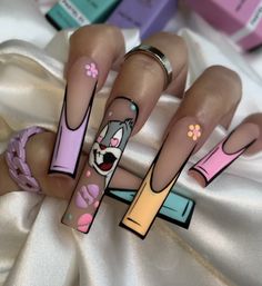 Pop Art Nails, Unghie Sfumate, Gel Acrylic Nails, Gel Nails Diy, Colored Acrylic Nails, Nails Design With Rhinestones, Dope Nail Designs