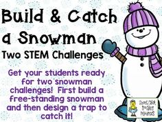 Build and Catch a Snowman - Two STEM Engineering Challenges $ Winter Science Experiments For Kids, Snowman Writing Activities, Saturday Activities, Challenge Activities, Standing Snowman, Snowman Writing, Engineering Challenges, Winter Science Experiments, Library Programming