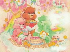 there are many teddy bears eating cake on the table