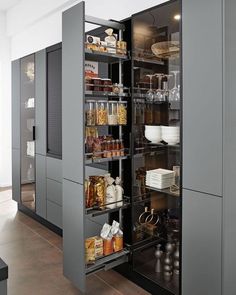 an open pantry with lots of food in it