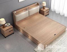 a bed with two nightstands and a night stand