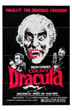 an old movie poster with dracula on it's face and the words count dracula written in