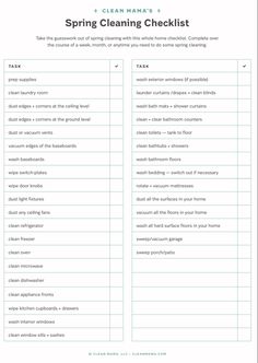 the spring cleaning checklist is shown here