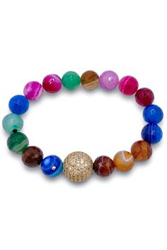 Enhance your style with our Brave Enough Bracelet! Made with stunning gemstones and a pave ball design, this bracelet is perfect for any occasion. Experience the beauty of gemstones while adding a touch of elegance to your outfit. Elevate your accessories with our Gemstone Pave Ball Bracelets. 10MM Gemstone Stretch Bracelet Diameter: 2.25" Elegant Multicolor Agate Bracelets, Elegant Agate Stretch Bracelet With Natural Stones, Elegant Multicolor Gemstone Bead Stretch Bracelet, Elegant Agate Beaded Bracelet, Elegant Round Agate Beaded Bracelets, Elegant Round Agate Beaded Bracelet, Elegant Agate Crystal Bracelet With Gemstone Beads, Elegant Agate Gemstone Bracelets, Adjustable Beaded Bracelets With Gemstone Accents