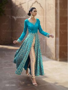 Blue Bhagalpuri Designer Anarkali Suit 67963 Indian Frocks, Indian Wedding Guest Dress, Daytime Glam, Beautiful Frocks, 파티 드레스, Salwar Kamiz, Designer Anarkali, Indian Couture, New Years Dress