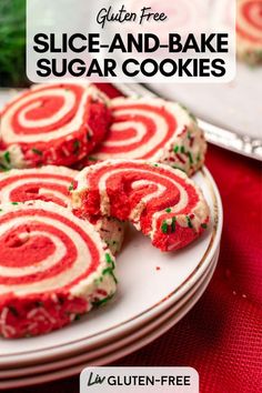 red and white desserts on plates with green sprinkles