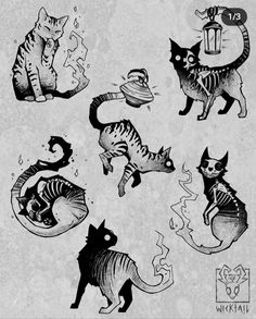 some cats with different designs on them