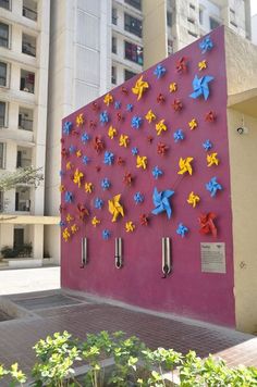 a building with colorful decorations on the side