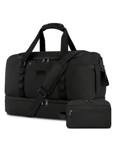 Black  Collar   Plain Fashion Travel Bag Embellished   Luggage & Travel Gear Functional Portable Rectangular Travel Bag, Black Large Capacity Sports Luggage, Black Multifunctional Durable Travel Bag, Functional Portable Travel Bag For Outdoor Activities, Sporty Travel Bag With Anti-theft Pocket, Sporty Black Bag For Trip, Large Capacity Black Luggage For Outdoor Activities, Functional Black Gym Bag For Trips, Functional Portable Travel Bag For Trips