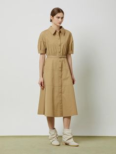 Composition : Shell: 71% cotton + 29% nylonColor : Beige_BE1_S(55), Beige_BE1_M(66)Country of Origin : CHINA Chic Fitted Cotton Belted Dress, Cotton Relaxed Fit Belted Dress, Belted Cotton Collared Dress, Collared Cotton Belted Dress, Relaxed Fit Belted Cotton Dress, Cotton Collared Belted Dress, Belted Cotton Knee-length Shirt Dress, Fitted Cotton Belted Dress For Work, Spring Cotton Dresses With Belted Cuffs