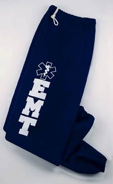 the leggings are blue with white letters on them and an emt logo