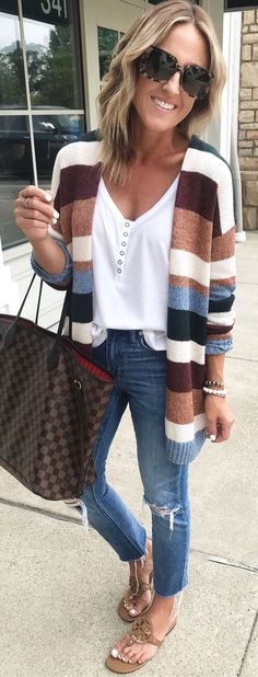 150 Fall Outfits to Shop Now Vol. 2 / 021 #Fall #Outfits Fall Outfits 2018, Perfect Fall Outfit, Trendy Fall Outfits, Fashion Fall, Striped Cardigan, Ladies Dress Design, Autumn Fashion Women, Fall Winter Outfits, Fashion Styles