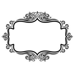 a black and white frame with swirls on the edges, in an ornate style