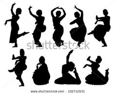 the silhouettes of women dancing in different poses, including one woman with her arms up and